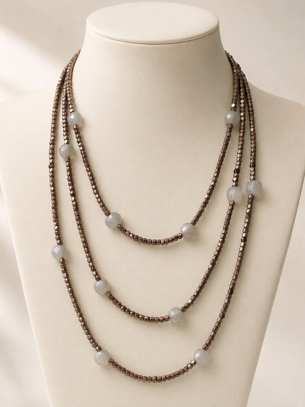 WHBM Bronze Tone Multi-Strand Milky Stone Necklace